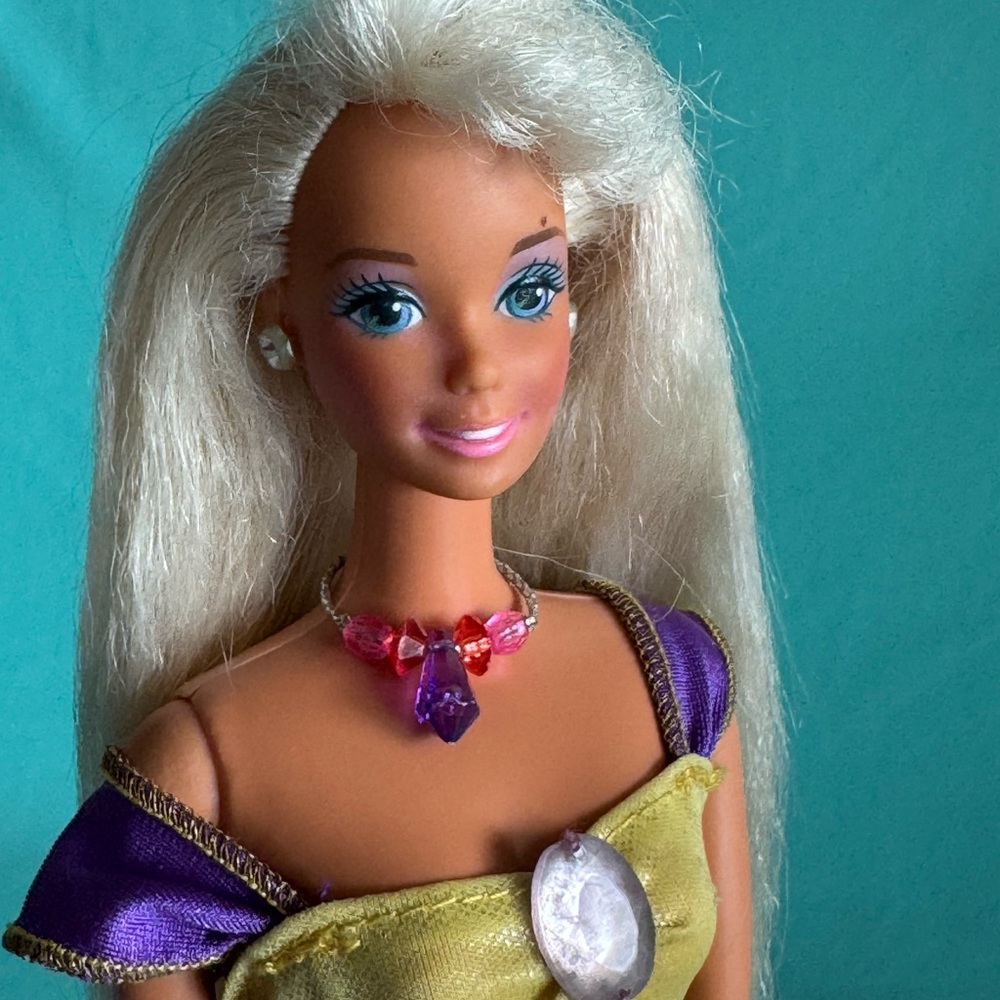 Glitter beach Barbie in princess jasmine swim suit